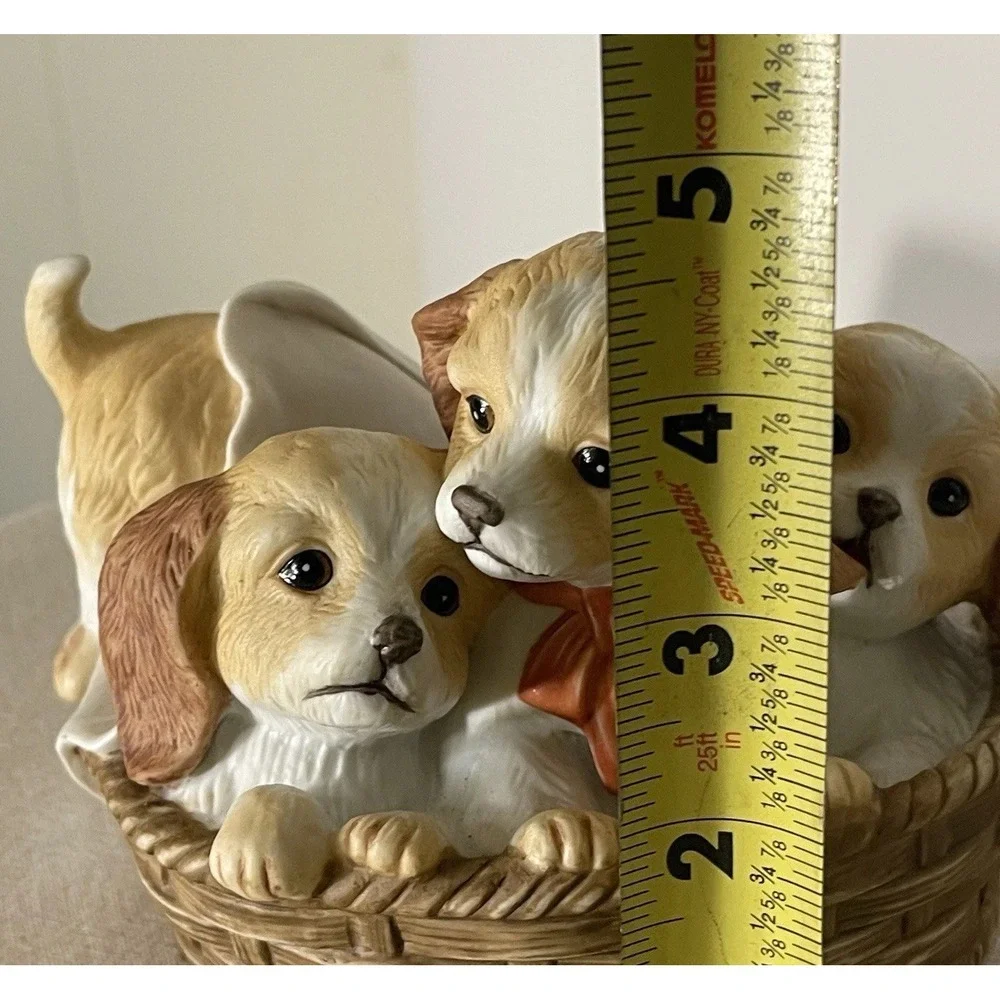 Vintage Homco 1990 Puppies‎ In Basket Figurine Masterpiece Porcelain Dog Decor